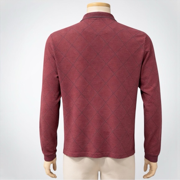 Van Heusen Burgundy Diamond Knit Long Sleeve Polo - Picture 8 of 11